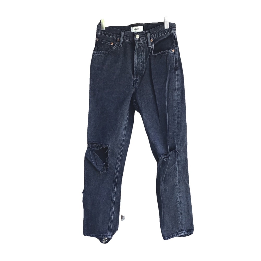 AGOLDE Riley Crop Distressed Black Jeans Women's Size 24 High Rise Denim Pants